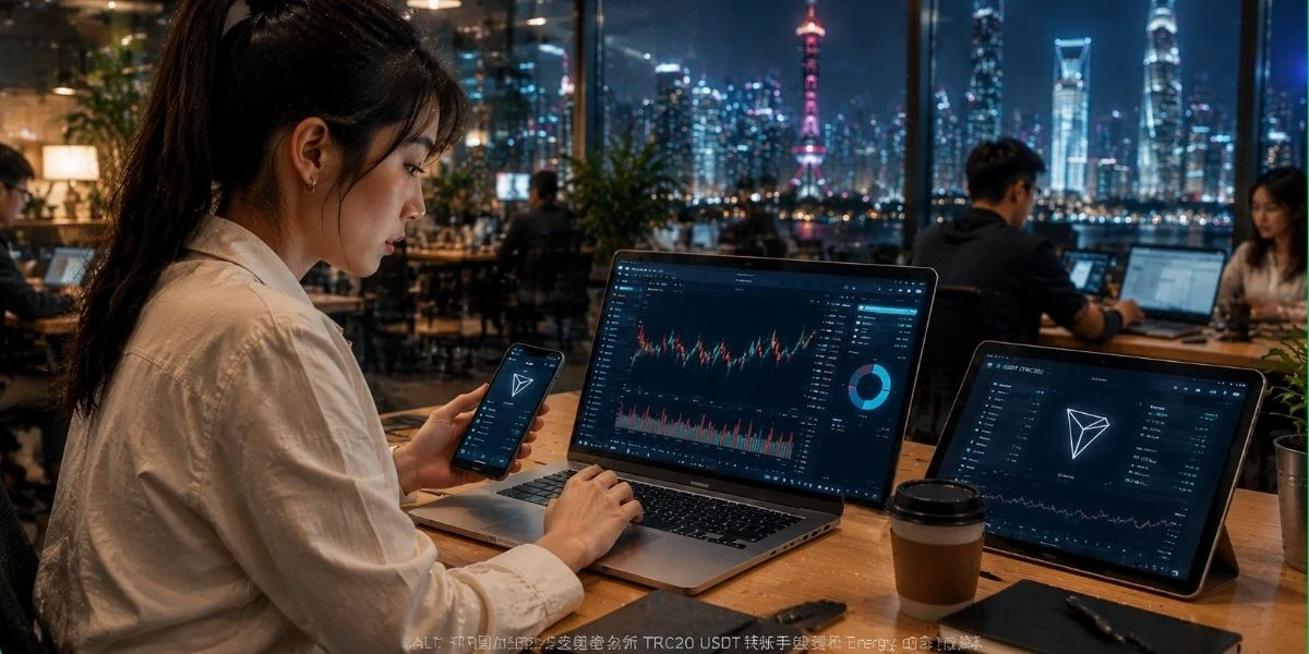 中国女性交易者使用 TRON 钱包分析 TRC20 手续费