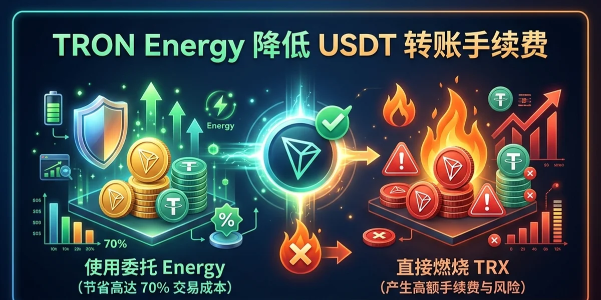 TRON Energy 降低 USDT 转账手续费概念图