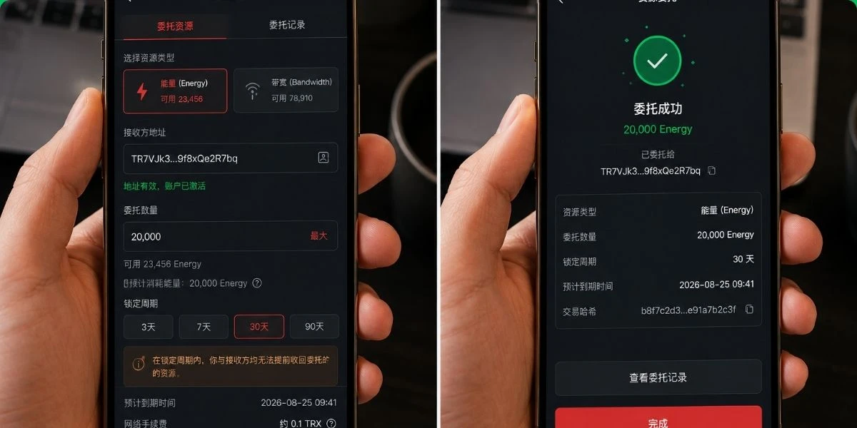 在钱包中进行 TRON Stake 2.0 资源委托