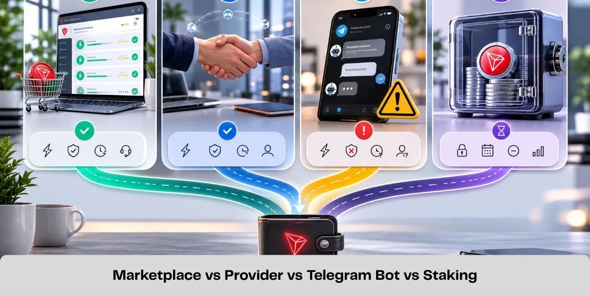 Marketplace vs Provider vs Telegram Bot vs Staking