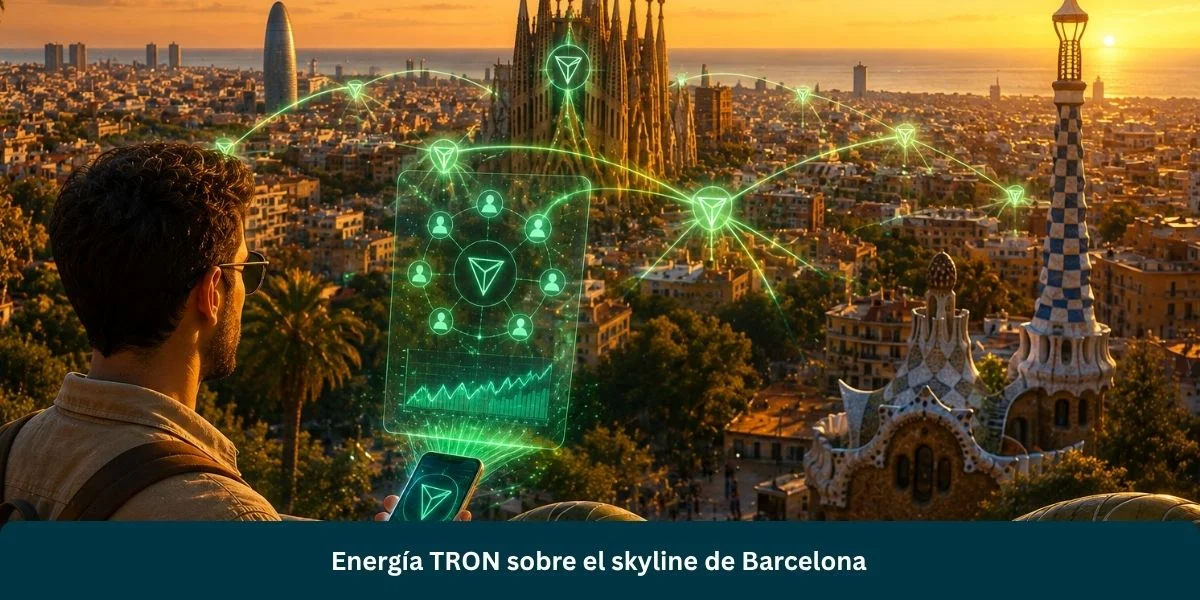 Energía TRON sobre el skyline de Barcelona