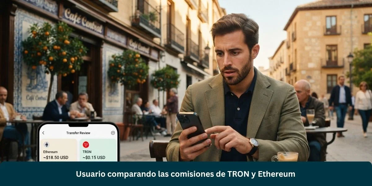Usuario comparando las comisiones de TRON y Ethereum