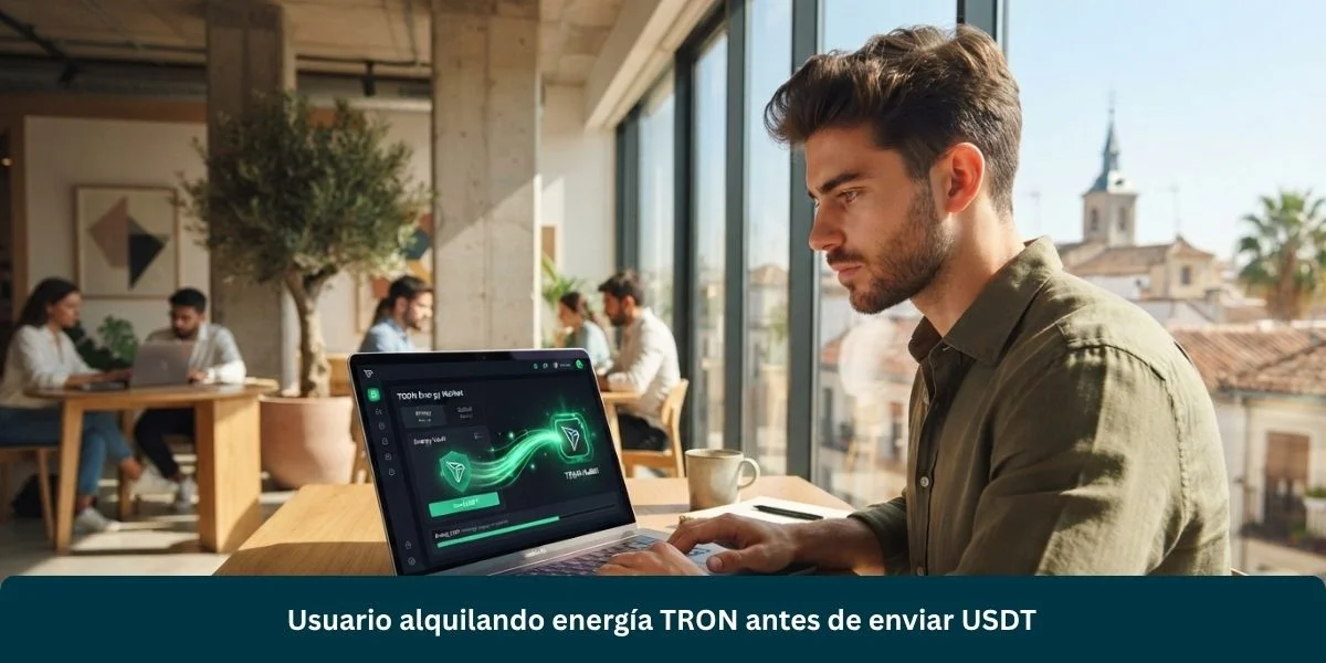 Usuario alquilando energía TRON antes de enviar USDT