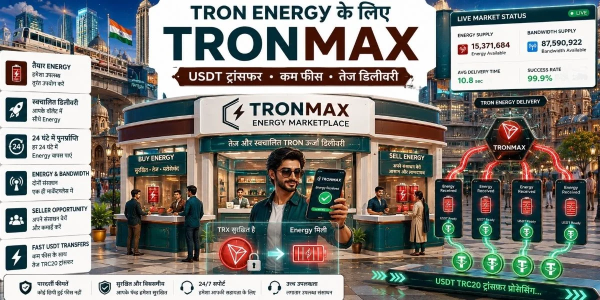 में USDT ट्रांसफर के लिए TronMax TRON Energy Marketplace