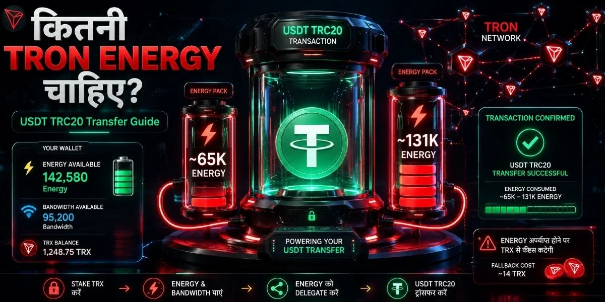 TRON पर USDT ट्रांसफर के लिए 65,000 या 131,000 Energy