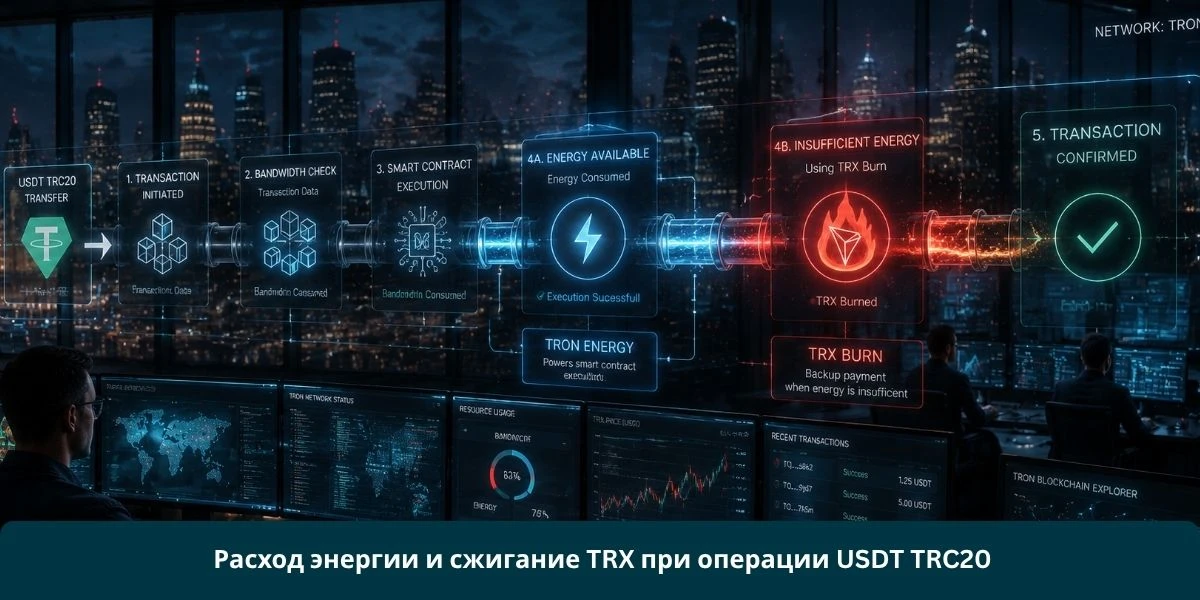 Расход энергии и сжигание TRX при операции USDT TRC20