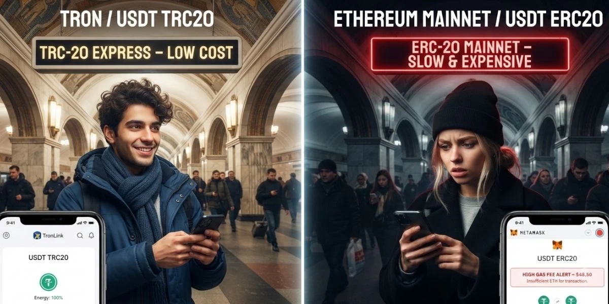 Сравнение комиссий TRON и Ethereum в метро Москвы