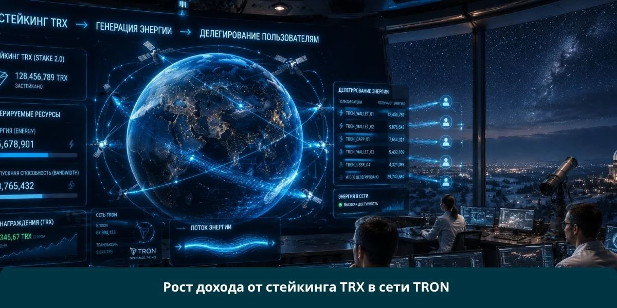 Рост дохода от стейкинга TRX в сети TRON